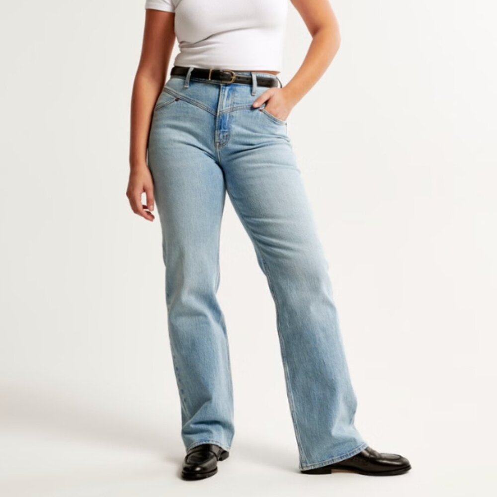 Abercrombie Fitch Curve Love High Rise 90 Relaxed Jeans Front Yoke 6 Short - 28 - Picture 2 of 4